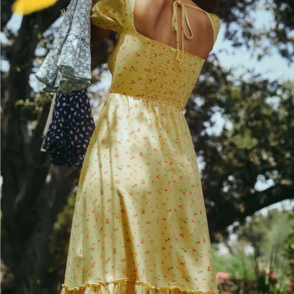 Reformation Mustard Floral Midi Dress - Size US 4 - Picture 2 of 8